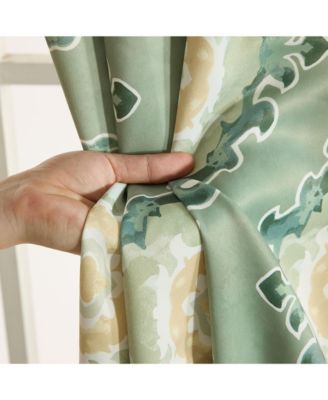 Liam Ogee Ikatt Damask Patterned Window Grommet Curtains Bedroom - Light Blocking Darkening Window Panels, Set of 2 (Sage Green, 52 W x 84 L)