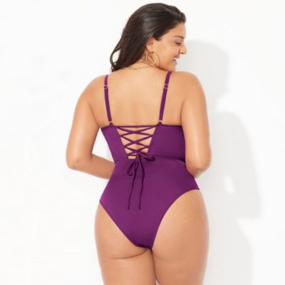 Women's Underwire Lace Up One Piece Swimsuit