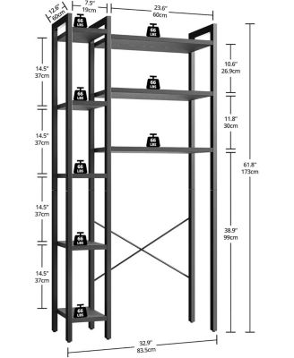 Over The Toilet Storage with 8-Titer Shelf, Mass-Storage Side Storage Open Rack