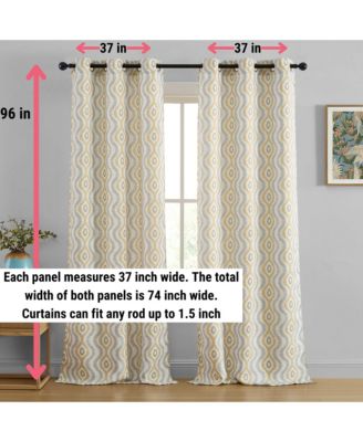 Tanner Ogee Ikatt Damask Patterned Window Grommet Curtains Bedroom - Light Blocking Darkening Window Panels, Set of 2 (Grey/Gold, 37 W x 96 L)
