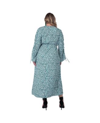 Plus Size Ruched Long Sleeve Wrap Dress Maxi Length