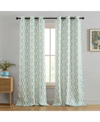 Tanner Ogee Ikatt Damask Patterned Window Grommet Curtains Bedroom - Light Blocking Darkening Window Panels, Set of 2 (Teal Blue, 37 W x 96 L)