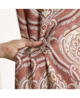 Messina Paisley Damask Patterned Back Tab Rod Pocket Curtains - Light Blocking Darkening Window Panels, Set of 2 (Spice Red, 52 W x 96 L)