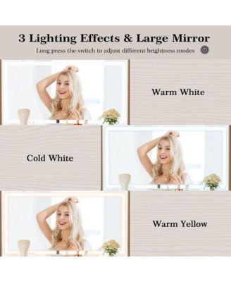 Vanity Desk Set with LED Lighted Mirror & Power Outlet