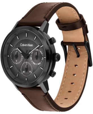 Men's Gauge Dark Brown Leather Strap Watch, 41mm
