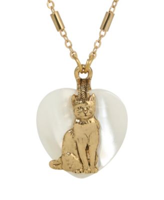 MOP Heart Cat Pendant Necklace