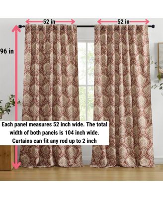 Messina Paisley Damask Patterned Back Tab Rod Pocket Curtains - Light Blocking Darkening Window Panels, Set of 2 (Spice Red, 52 W x 84 L)