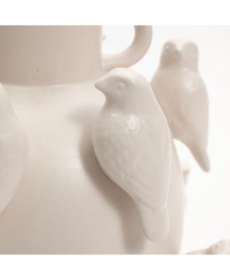 Classic White Ceramic Modern Birds 14.4-Inch Tall Vase