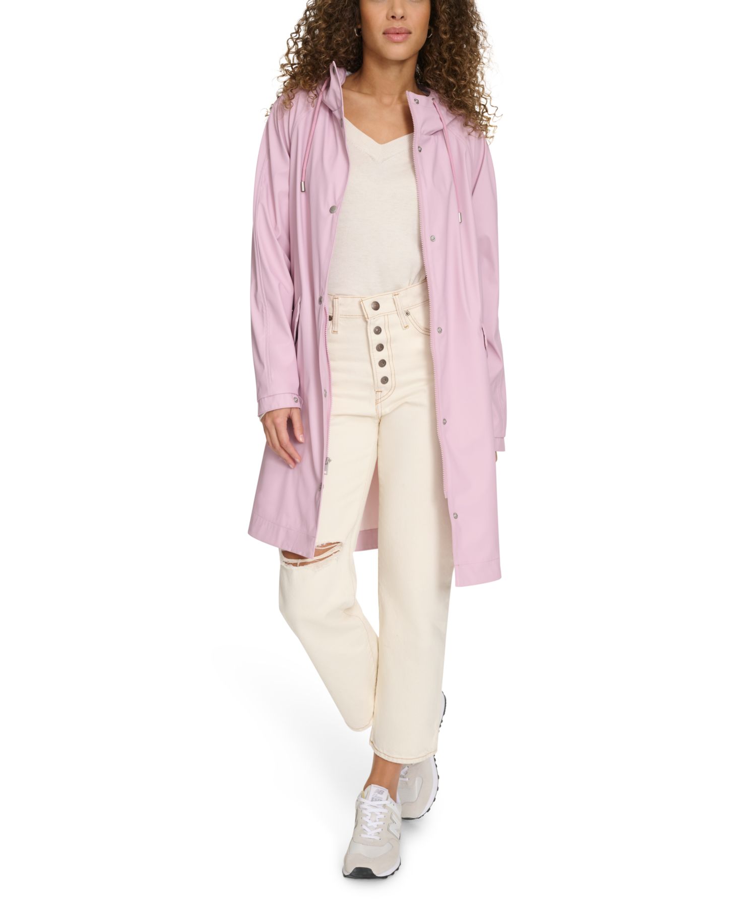 Plus Size Raglan-Sleeve Hooded Rain Jacket