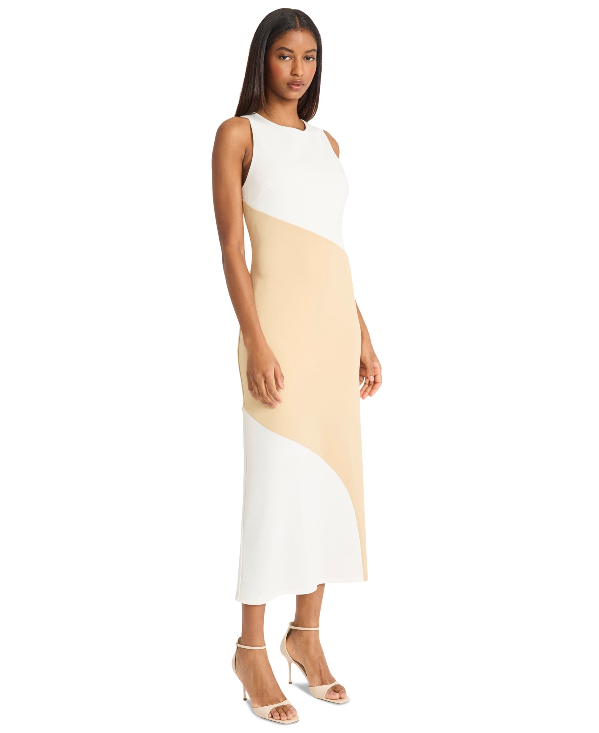 Donna Morgan Colorblock Sleeveless A-line Dress In Ivory,irish Cream