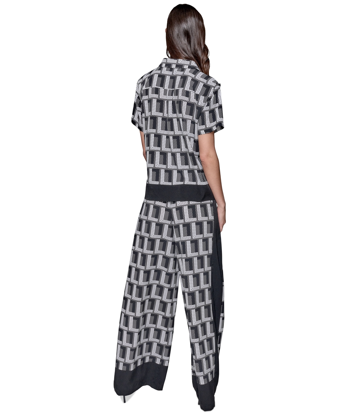 KARL LAGERFELD WOMEN'S GEOMETRIC-PRINT SHORT SLEEVE BUTTON-FRONT TOP 