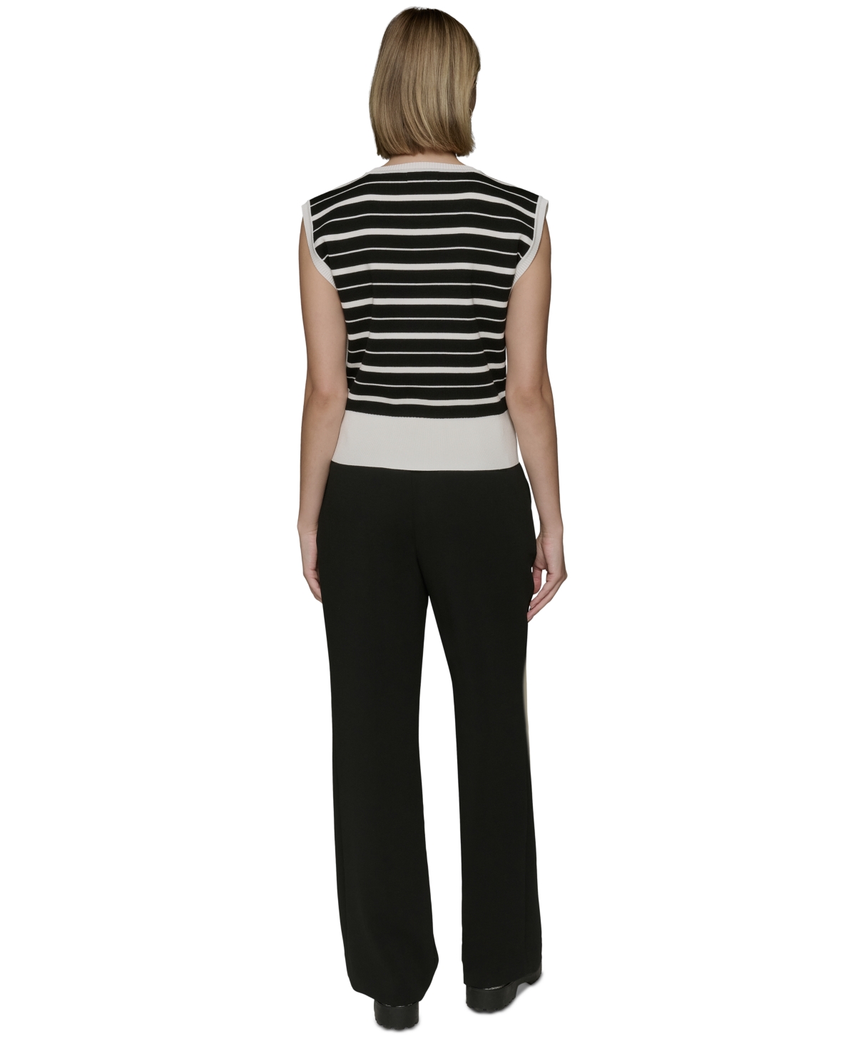 Shop Karl Lagerfeld Petite Striped Sleeveless Sweater In Xsf-black,soft White