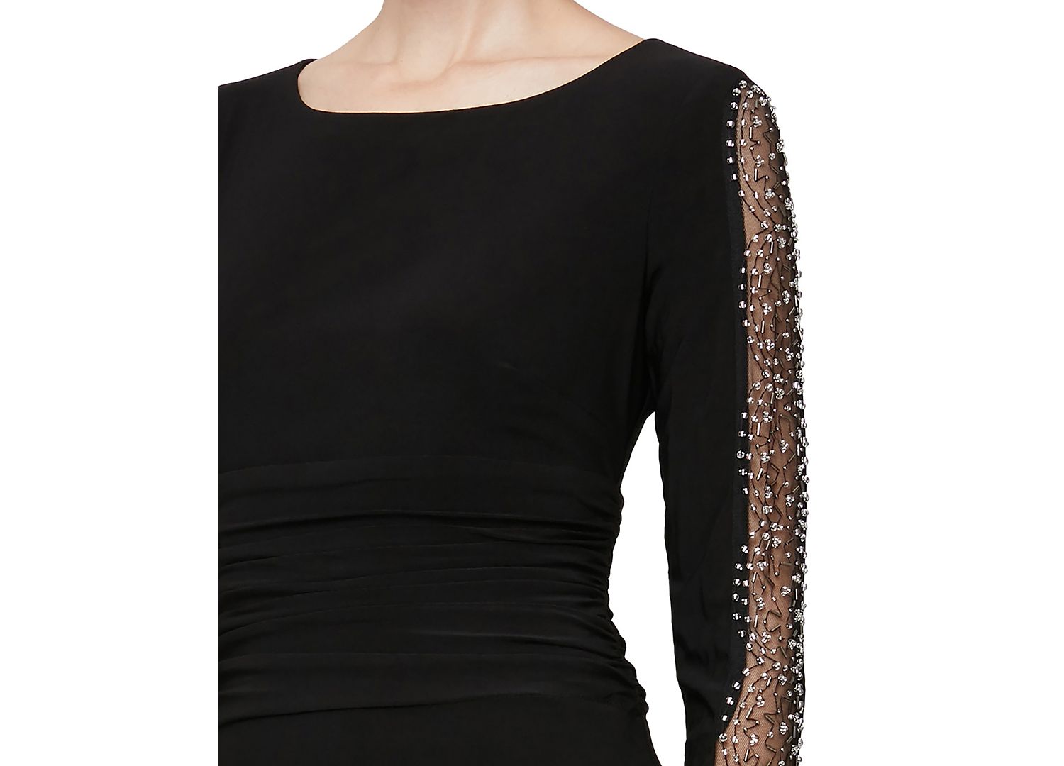 Plus Size Embellished-Sleeve Ruched Gown