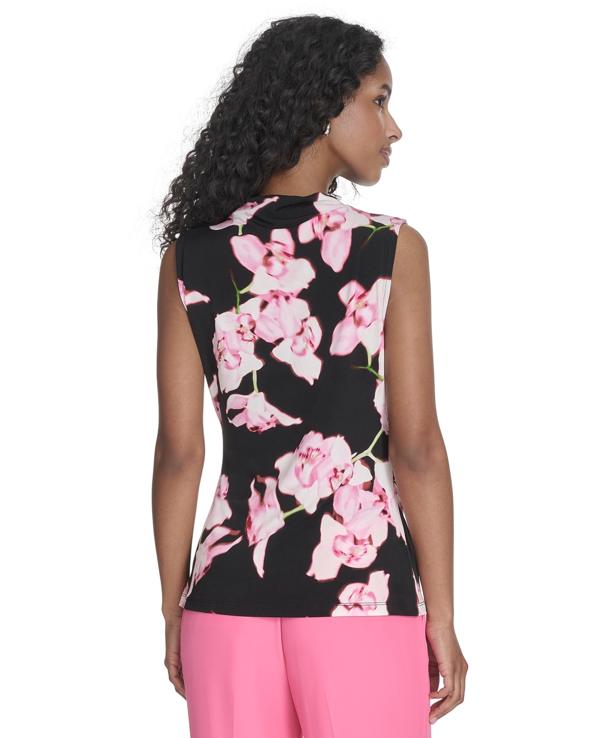 Shop Calvin Klein Women's Printed Mock Neck Sleeveless Top In Black Multi