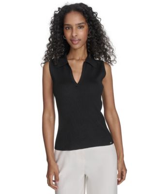 Calvin Klein - Women's Collared Ribbed Knit Sleeveless Sweater