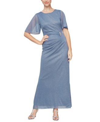 SL Fashions - Petite Glitter Mesh Embellished Ruched Gown