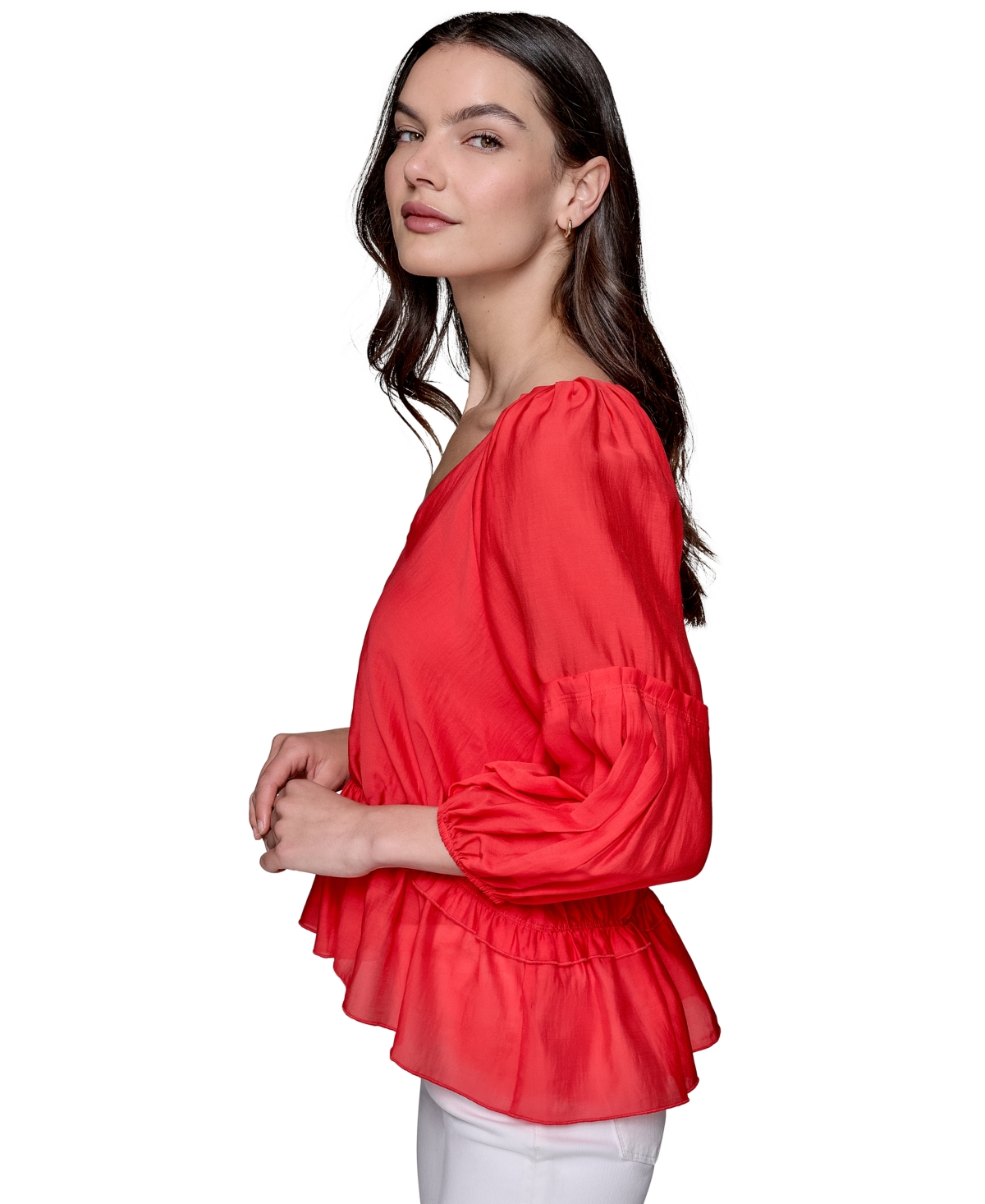 Shop Karl Lagerfeld Women's Tiered-sleeve Peplum Top In Apple