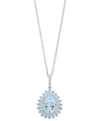 EFFY&reg; Aquamarine (1-5/8 ct. t.w.), Blue Topaz (3/8 ct. t.w.) & Diamond (5/8 ct. t.w.) 18" Pendant Necklace in 14k White Gold
