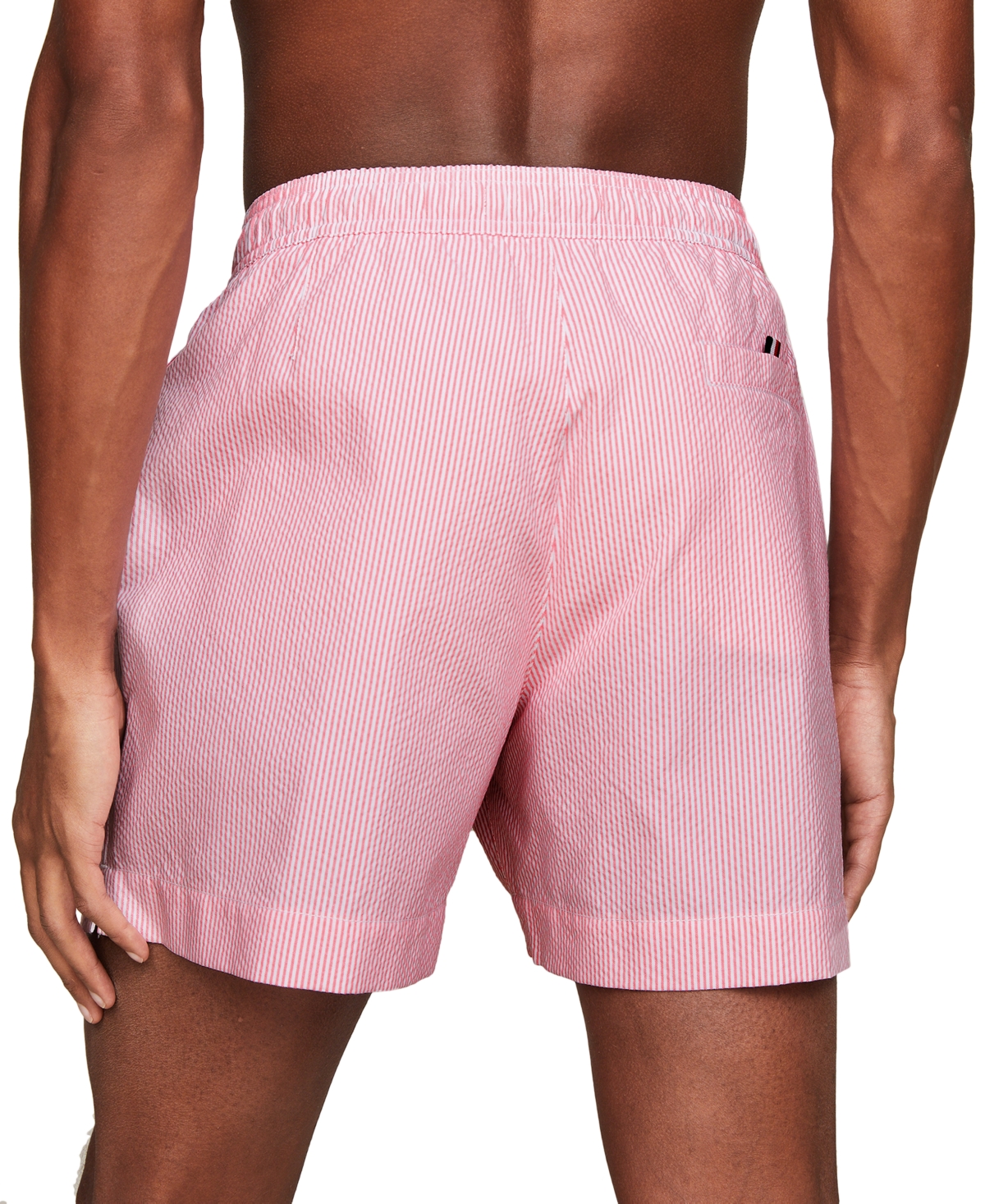 Tommy Hilfiger Men's Striped 5" Swim Trunks In Ithaca White Medium Red
