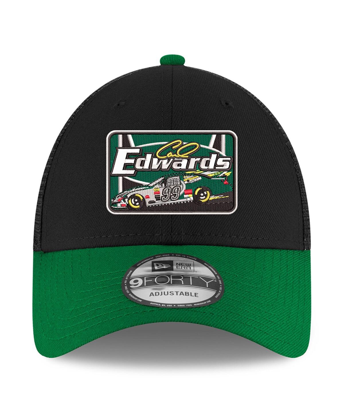 NEW ERA MEN'S BLACK/GREEN CARL EDWARDS 2025 NASCAR HALL OF FAME 9FORTY ADJUSTABLE TRUCKER HAT 