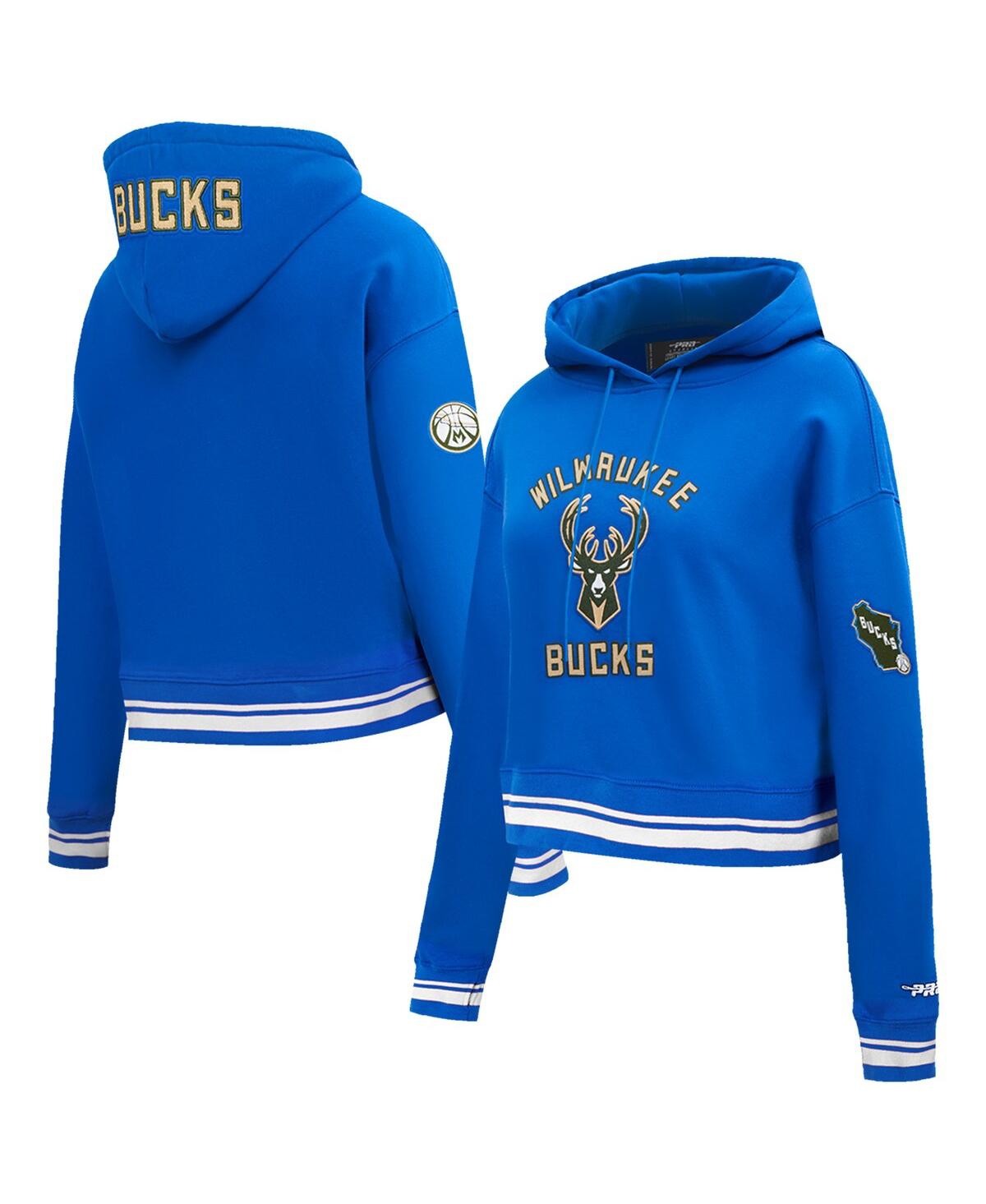 Pro Standard Men's Blue Milwaukee Bucks 2024/25 City Edition Chenille Applique Cropped Pullover Hoodie In Blue