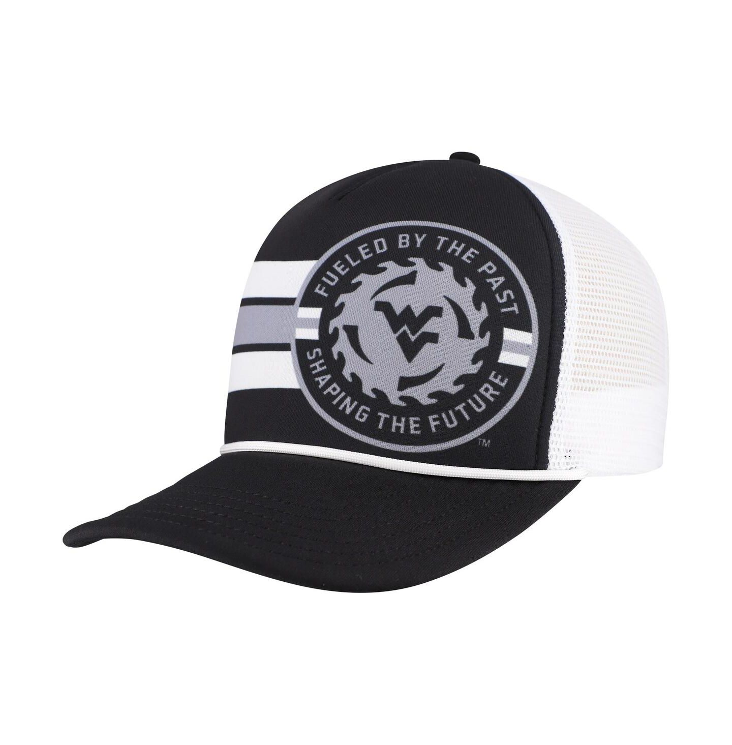 Мужская кепка Legacy Athletic Black West Virginia Mountaineers Built on Bravery Running Circle Trucker Adjustable Hat — фото 1