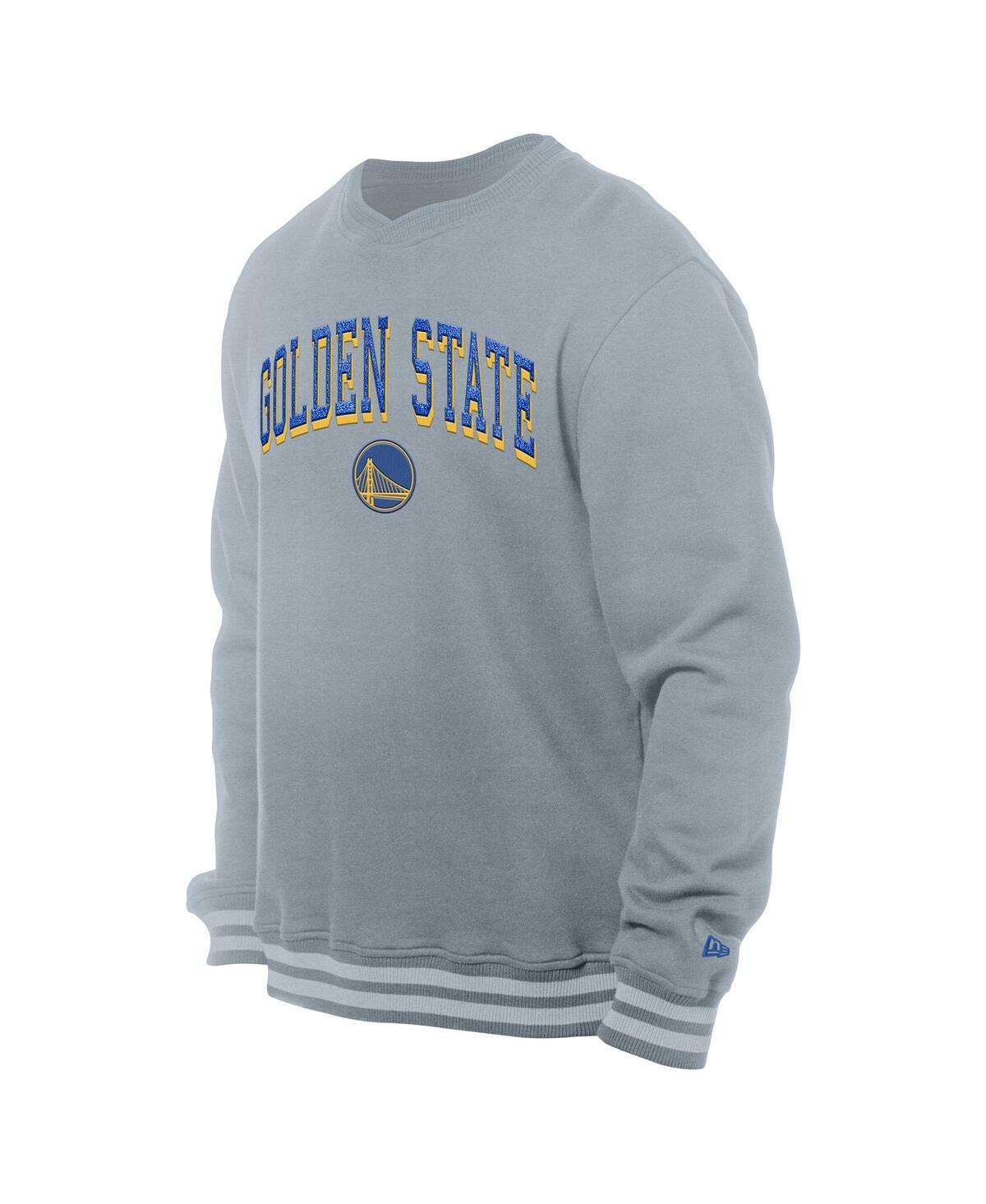 NEW ERA MEN'S GRAY GOLDEN STATE WARRIORS CHENILLE CROSS OVER PULLOVER SWEATSHIRT 