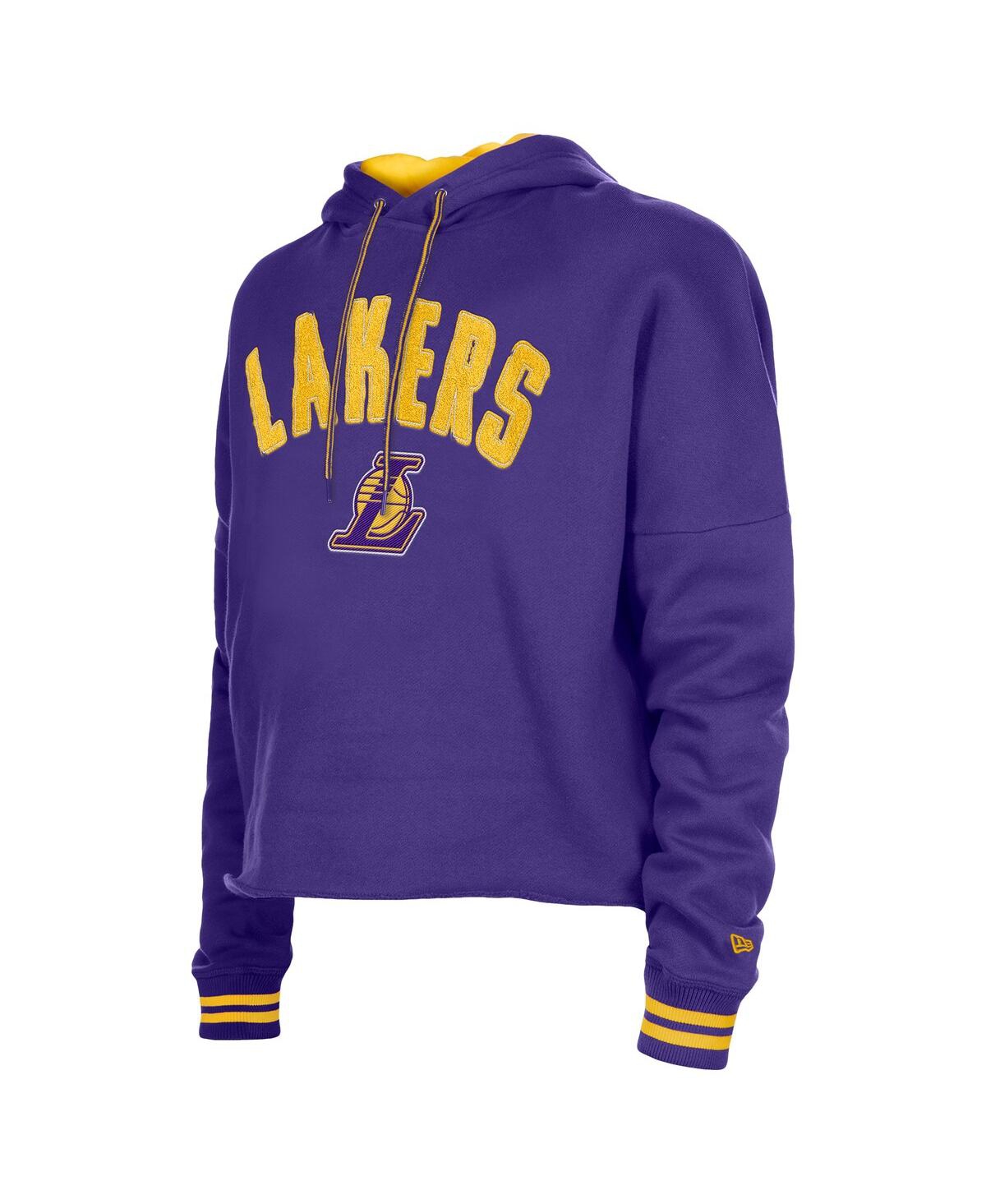 NEW ERA WOMEN'S PURPLE LOS ANGELES LAKERS BOXY RAW EDGE PULLOVER HOODIE 