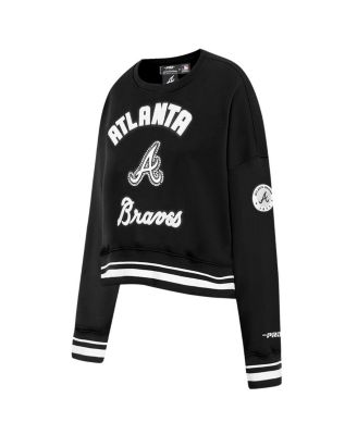 Women's Black Atlanta Braves Cultivated-Pearl Cropped Pullover Sweatshirt