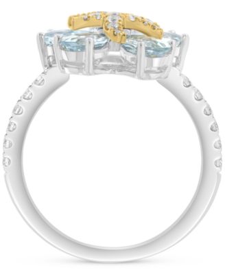 EFFY&reg; Aquamarine (1-5/8 ct. t.w.) & Diamond (3/8 ct. t.w.) Flower Ring in Sterling Silver & 14k Gold-Plate