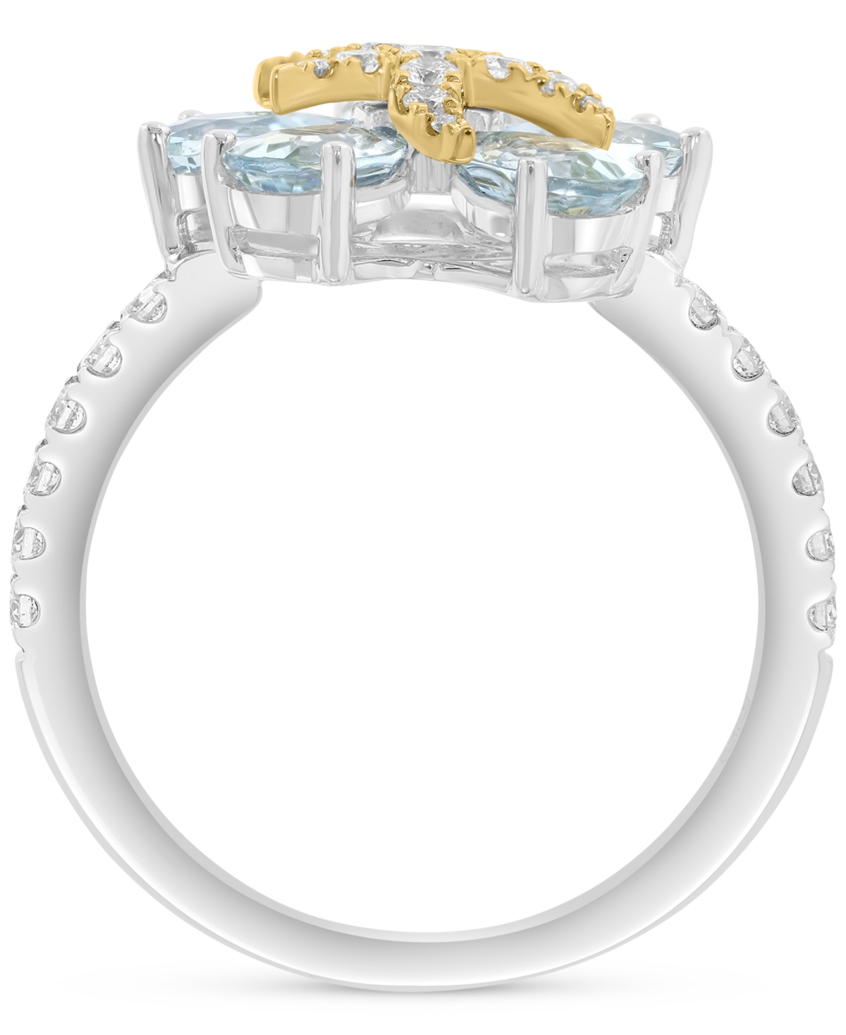 Effy Collection Effy Aquamarine (1-5/8 Ct. T.w.) & Diamond (3/8 Ct. T.w.) Flower Ring In Sterling Silver & 14k Gold- In Blue