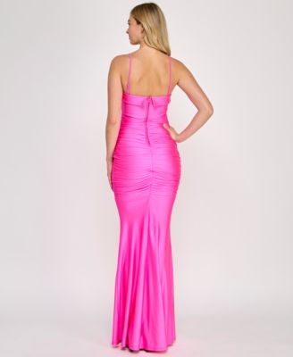 Juniors' Strapless Satin Tube Gown