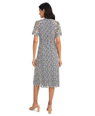 Women's Floral-Lace Short-Sleeve Midi Dress