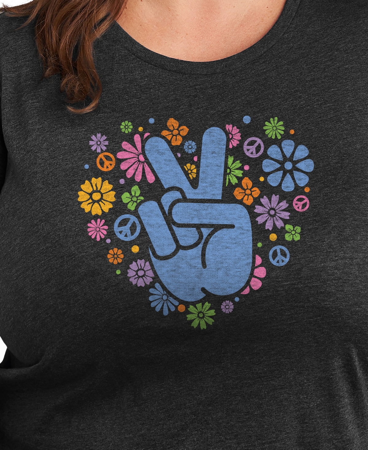 Hybrid Apparel Trendy Plus Size Pastel Peace Sign Size Graphic Crew Neck T-shirt In Grey
