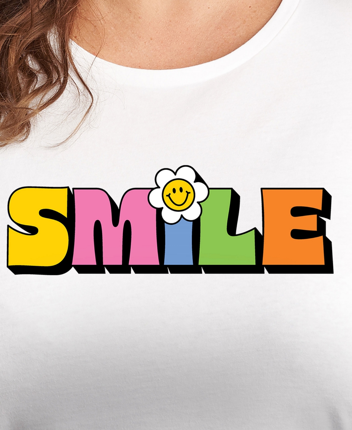 Hybrid Apparel Trendy Plus Size Smile Size Graphic Crew Neck T-shirt In White