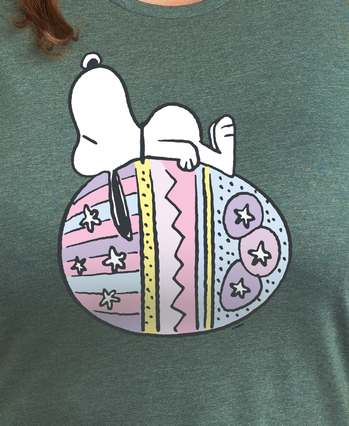 Hybrid Apparel Trendy Plus Size Peanuts Happy Easter Egg Graphic Crew Neck T-shirt In Green