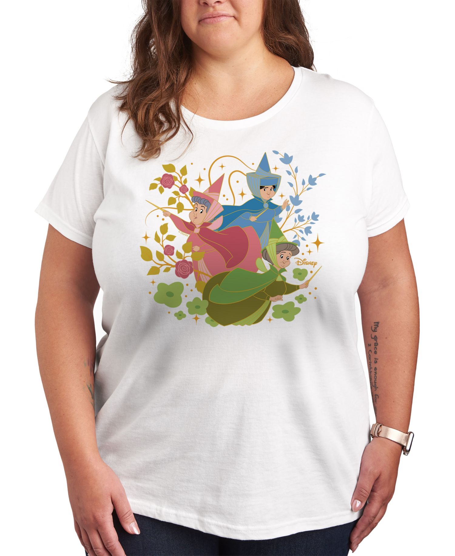 Trendy Plus Size Disney Princess Fairy God Mothers Graphic Crew Neck T-Shirt