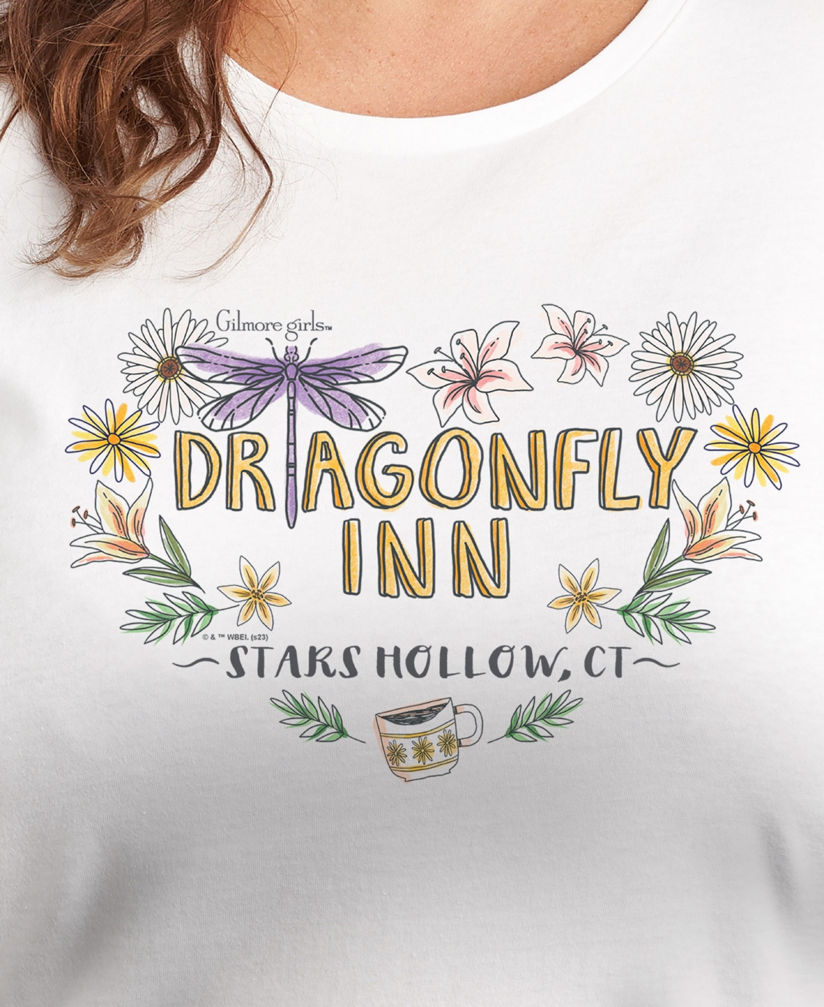 Hybrid Apparel Trendy Plus Size Gilmore Girls Dragonfly Inn Graphic Crew Neck T-shirt In White