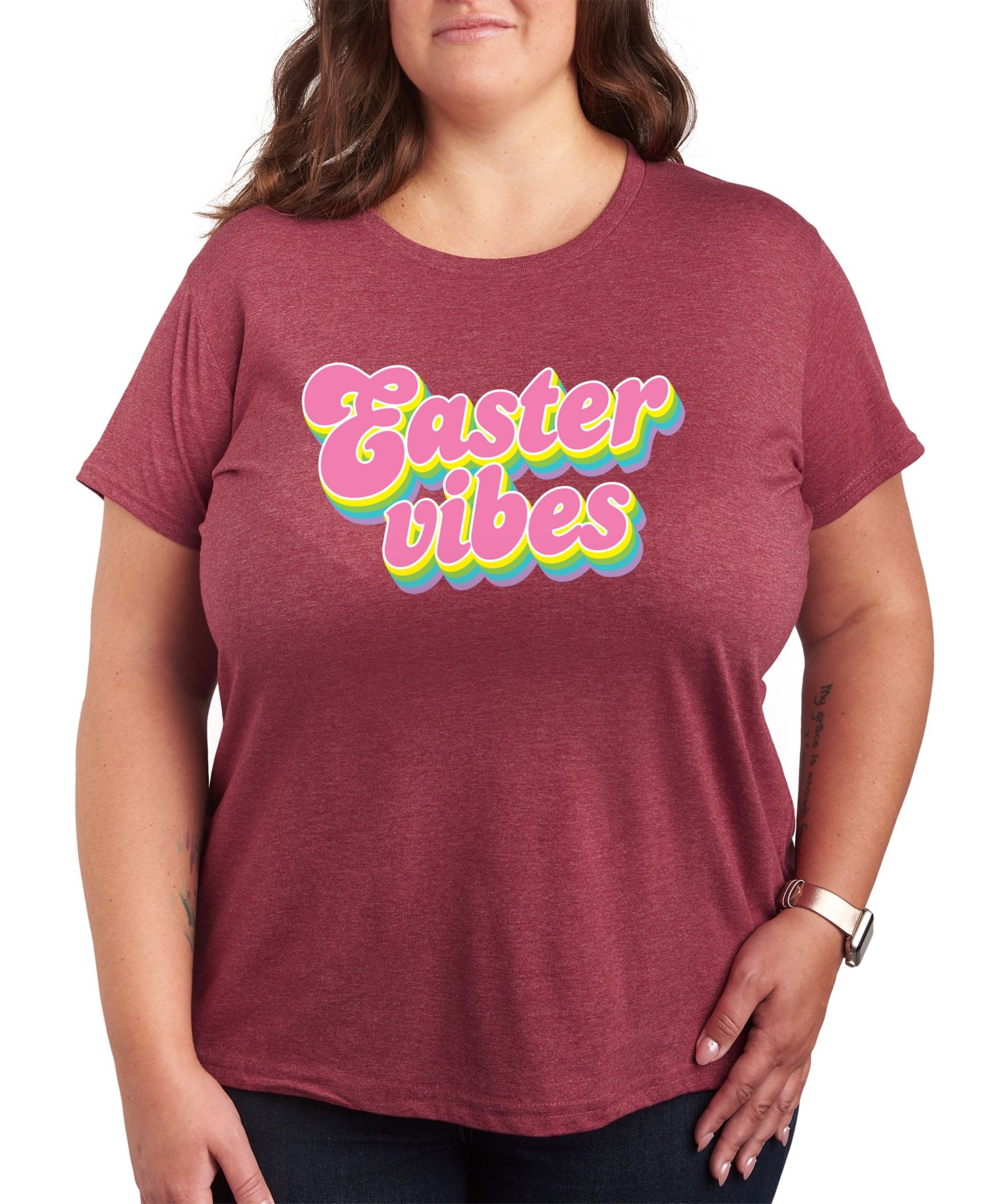 Trendy Plus Size Easter Vibes Size Graphic Crew Neck T-Shirt