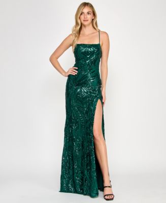 crystal doll dresses green Juniors' Sequined Lace-Up-Back Gown Macys