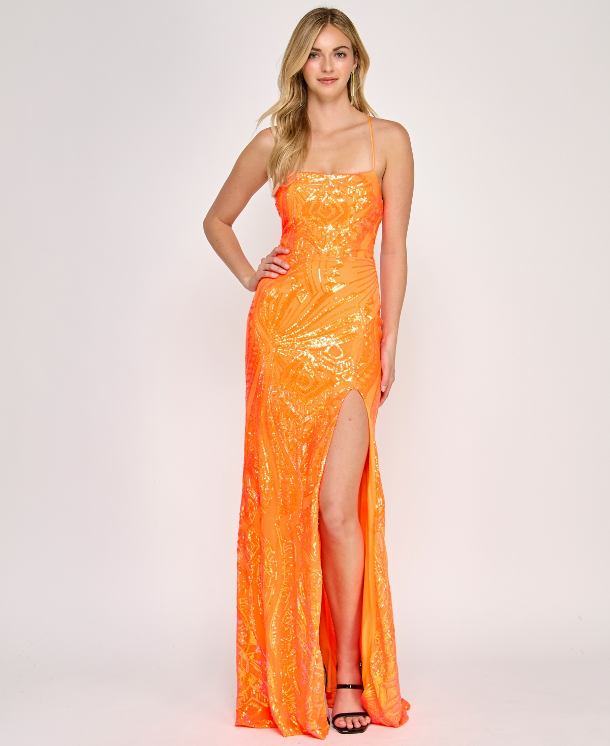Juniors' Sequined Lace-Up-Back Gown - Hunter
