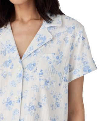 Women's Notched-Collar Cropped Pajama Set
