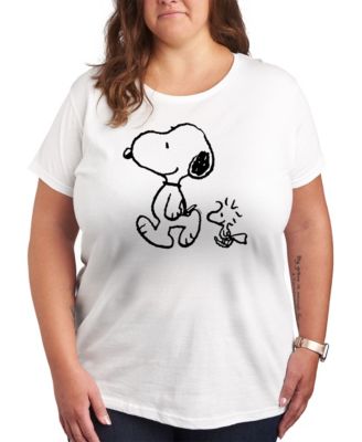 Trendy Plus Size Peanuts Snoopy Woodstock Walk Graphic Crew Neck T-Shirt