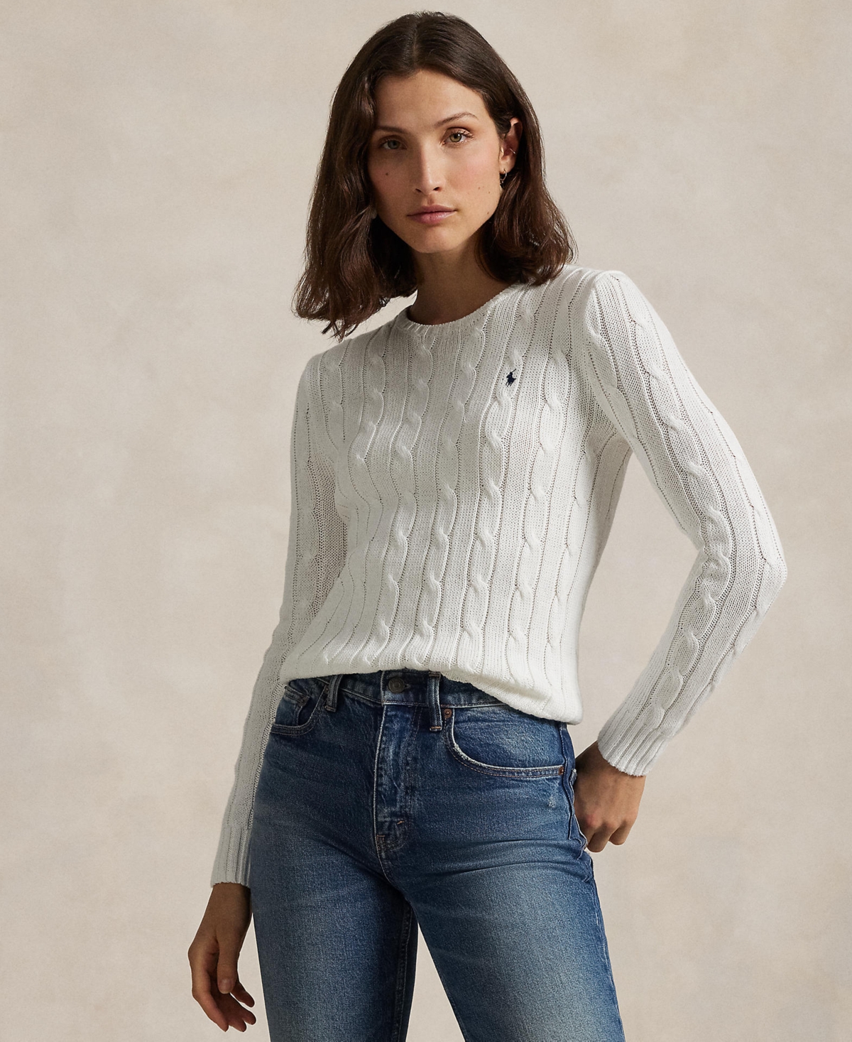 Polo Ralph Lauren Womens Cream Julianna Brand-embroidered Regular-fit Cotton-knit Jumper In White