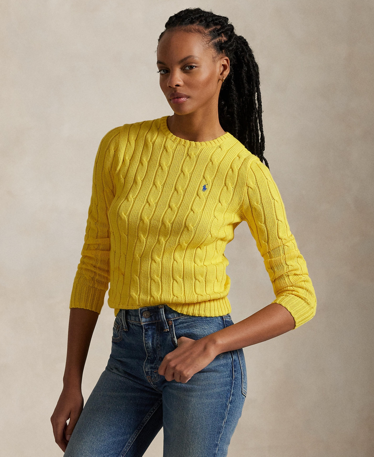 Polo Ralph Lauren Cable-knit Cotton Cropped Sweater In Trainer Yellow