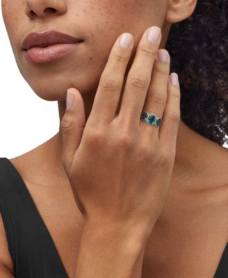 London Blue Topaz (4 ct. t.w.) & Diamond (1/4 ct. t.w.) Oval Trio Halo Ring in 10k Gold