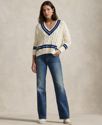 売れ筋商品|||ラルフローレン ニット&セーター アウター レディース Women's Cable-Knit Cotton Cricket Sweater Cream/Navy Stripe Polo Ralph Lauren Women's Cable-Knit Cotton Cricket Sweater