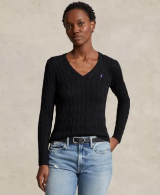 Women's Cable-Knit Cotton V-Neck Sweater