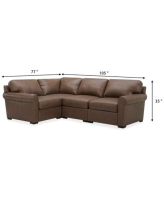 Radley Roll Arm 104" 4-Pc. Leather Square Corner L Sectional, Exclusively at Macy's