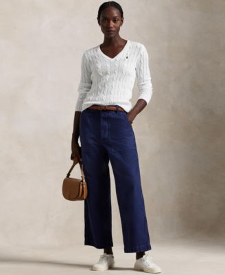 Women's Cable-Knit Cotton V-Neck Sweater